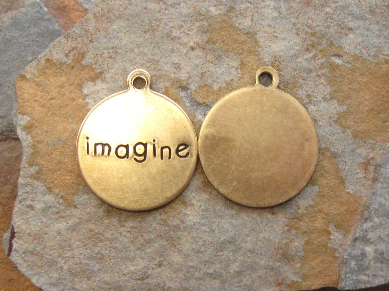 4 Trinity Brass Antique Gold Patina  IMAGINE Charms -  LOW SHIPPING