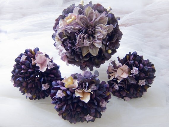Dark Purple Wedding Bridal Bouquet Package Set for Fall Winter Bridal