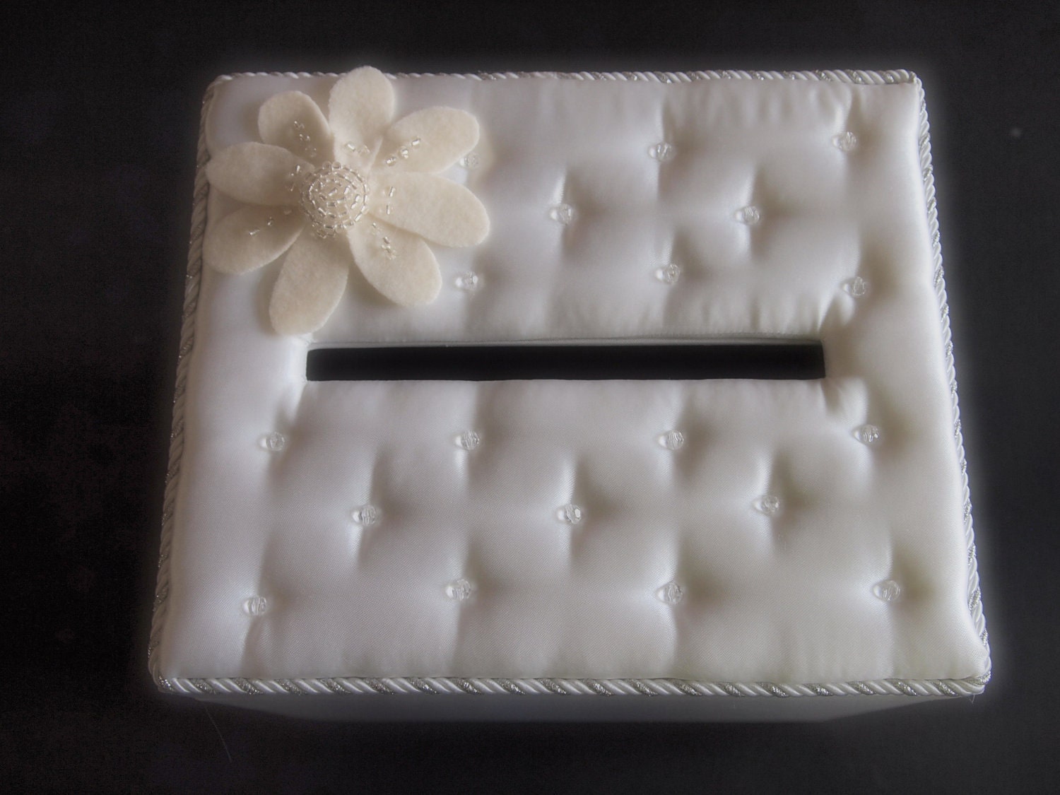 Gift Card Box Wedding Ivory Silver Daisy Flower White