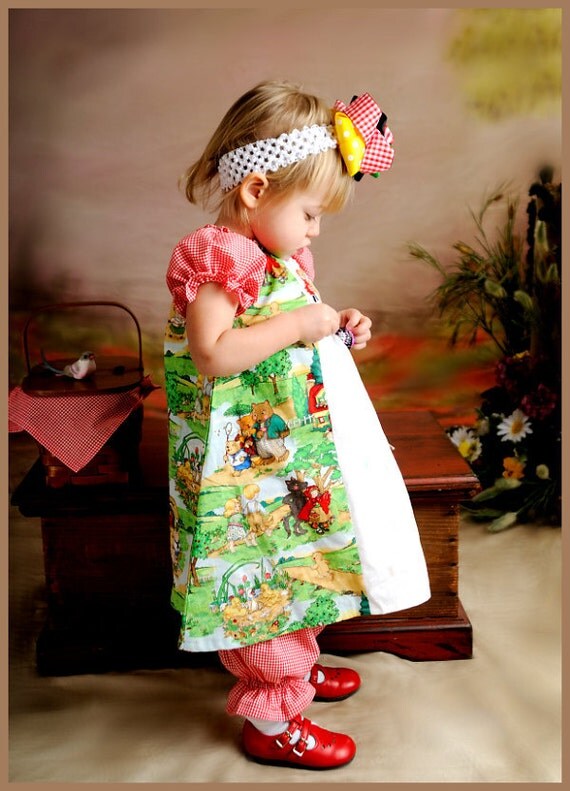 Boutique Hand-Smocked Little Red Riding Hood Dress & Bloomers Set-riding, hood, dress, bloomers, set, boutique, hand, smocked
