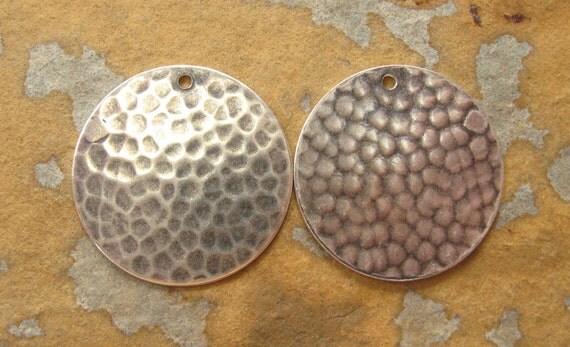 2 Hammered Silver Round Circle Pendant Disks 22mm -  Trinity Brass