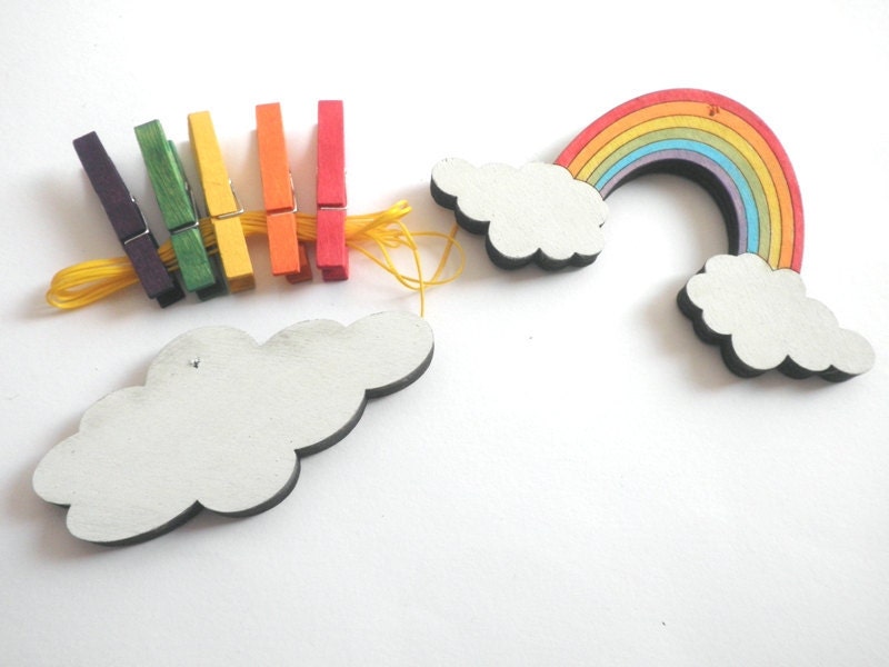 Children's  Artwork display hanger- Rainbow and a cloud- - kids wall art, girls wall art - rainbow colors
