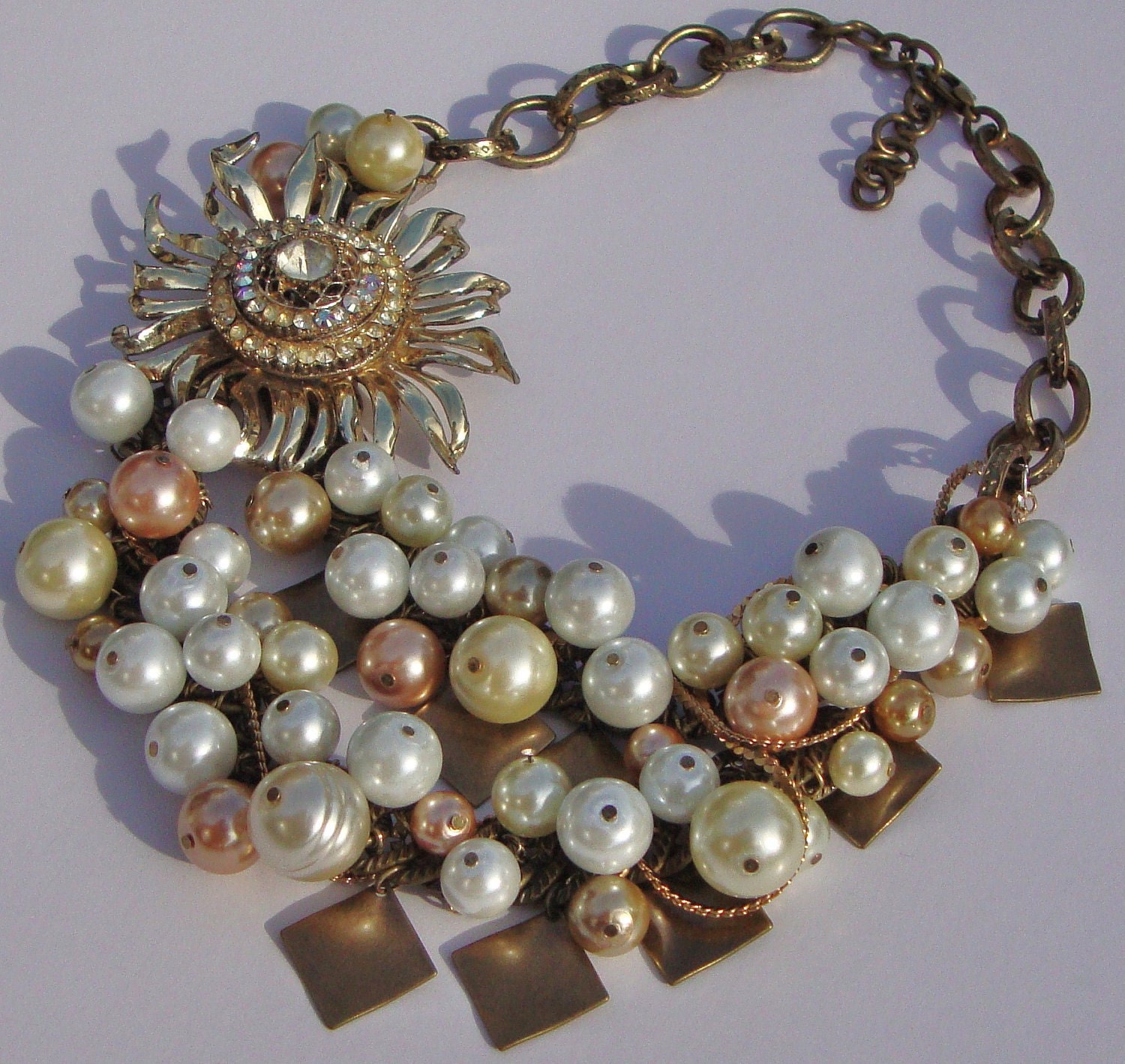 Flower and Pearl Bib Necklace, Vintage Wedding, Etsy, Ashlee Collection