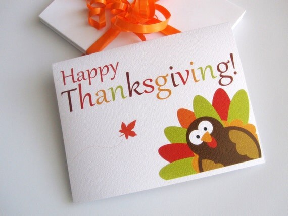 6 Thanksgiving Card set , Happy Thanksgiving turkey card - FREE SHIPPING