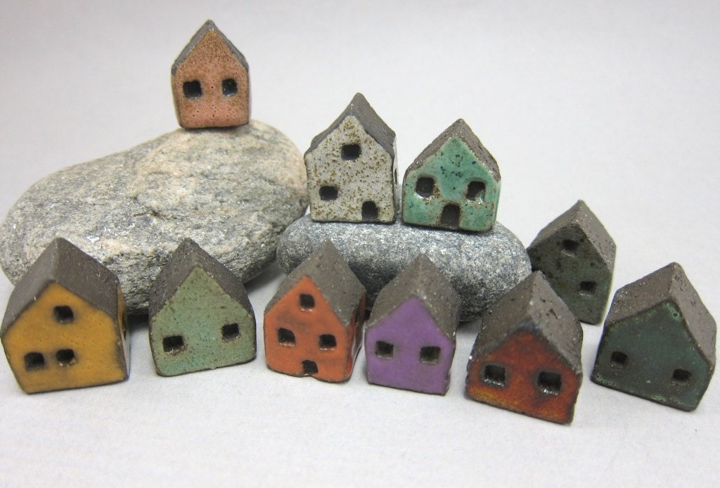 Candy Houses...10 Saggar Fired Rustic Miniature Houses