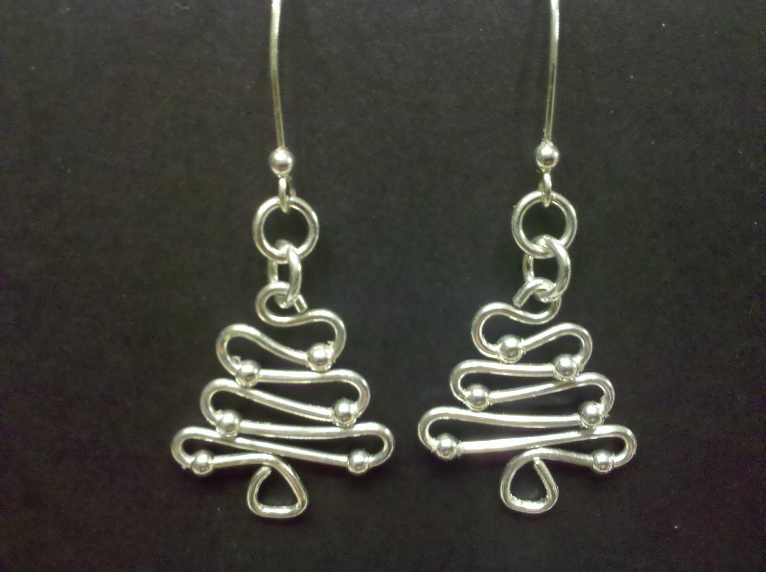 Sterling Silver Beaded Christmas Tree Earrings