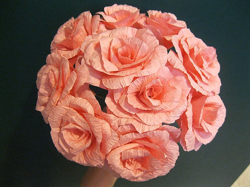12 LARGE 3"  Pink Origami Crept Paper Flowers Roses Wedding Bridal Party Decoration Bouquet