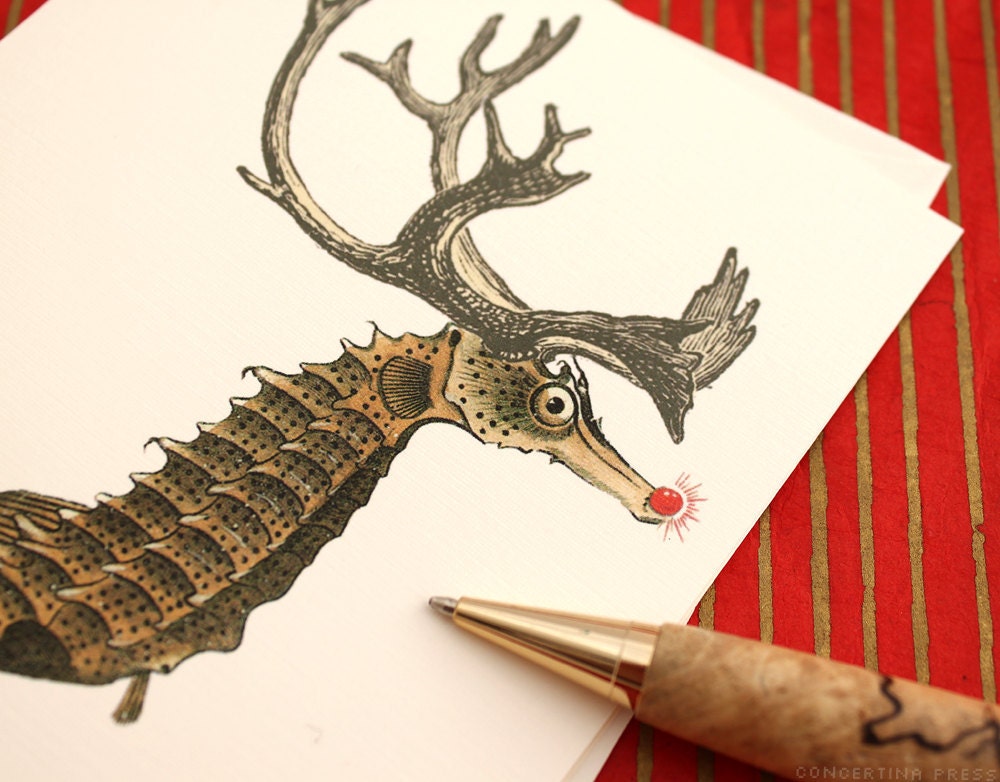 Seahorse Reindeer Christmas Cards by Concertina Press $14 for 8