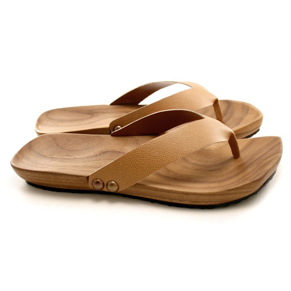 Mens Mohop Handmade Wood-Sole Thong-Style Sandals
