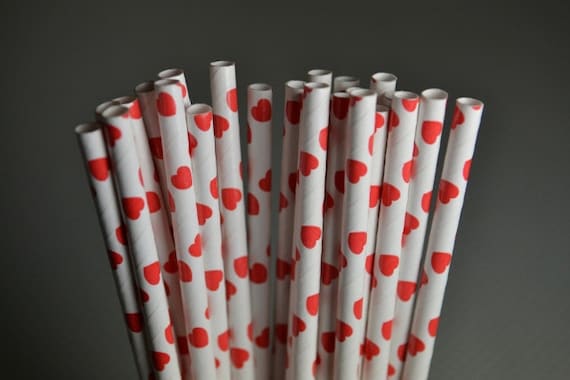 Red Hearts Party Straws - Cake Pop Sticks - Pixie Sticks - Qty 25