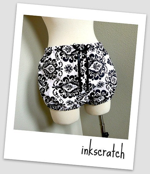 Cotton Shortie Bloomers B/W Floral Sz. M-L