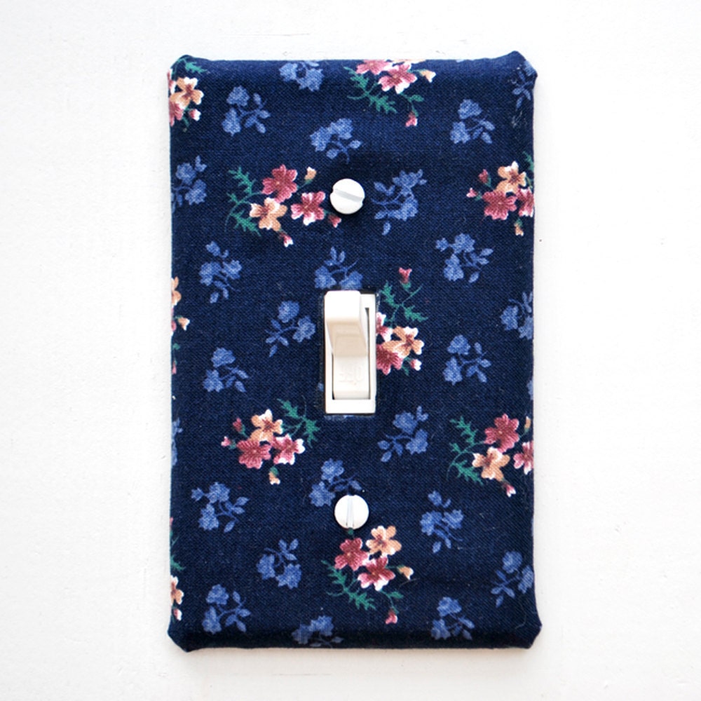 Light Switch Plate Cover - Navy with pink flowers, nature, natural, floral, flower