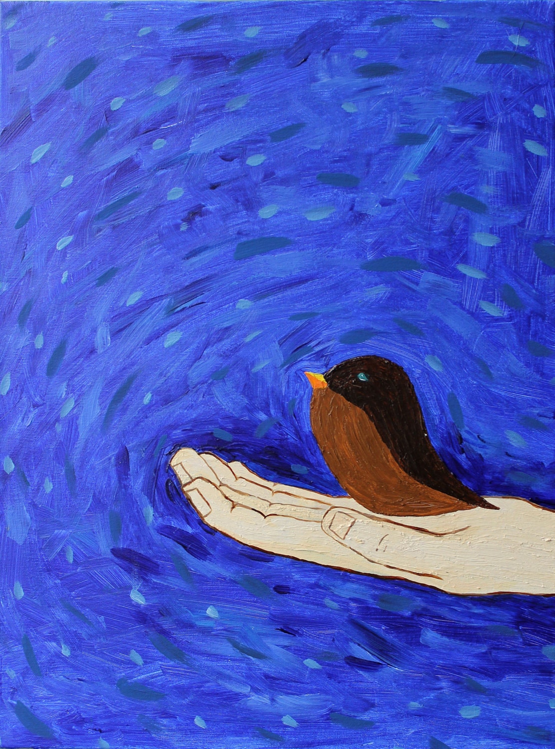 He Holds Us in His Hands- Acrylic Painting- Bird