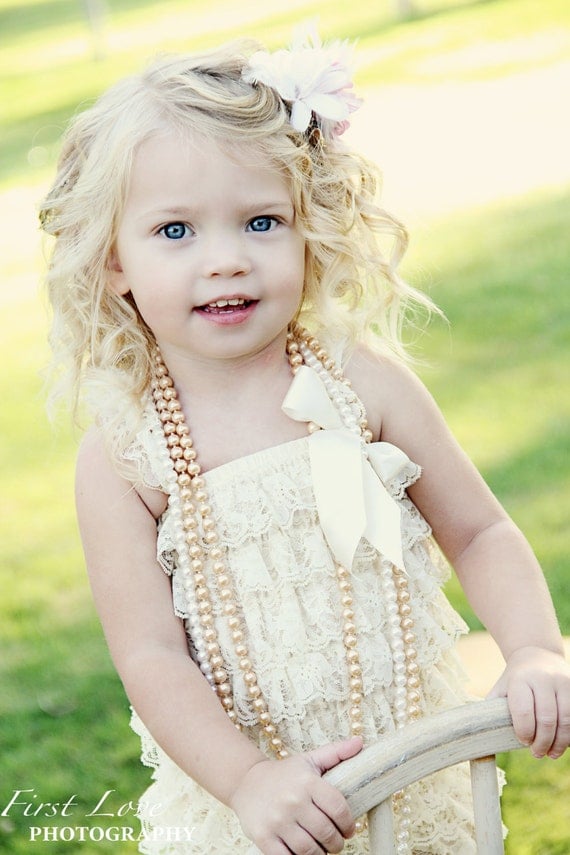 Any 1 Beautiful Petti Lace Romper with Shoulder Straps and Bow  15 colors  to choose from S, M, or L