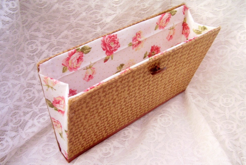 Vintage Book Clutch, French Design, brown and beige, floral 