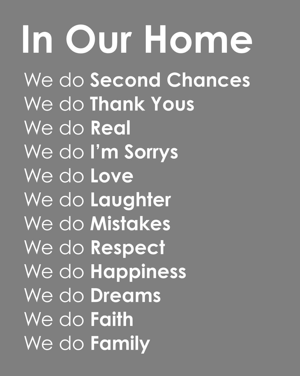 Subway Art "In Our Home" Family Rules Print - 11"x14"