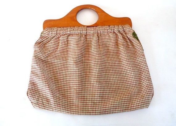 1960s Vintage Tote Bag // HOUNDS TOOTH // Knitting Bag