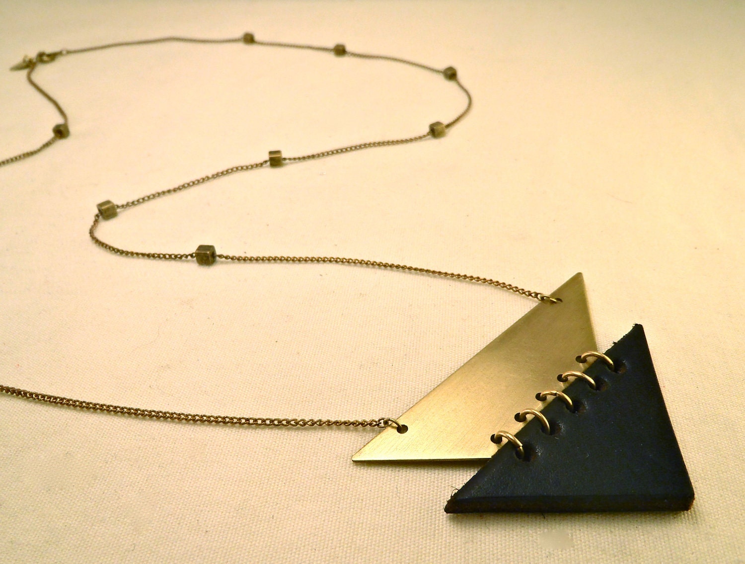 Linked Leather & Triangle Necklace