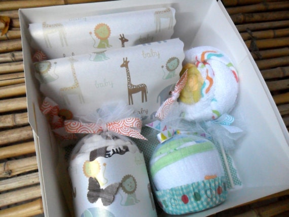 FREE SHIPPING I Want It All Baby Gift Set..Onesies, Blanket, Washcloth and Bib Cupcakes