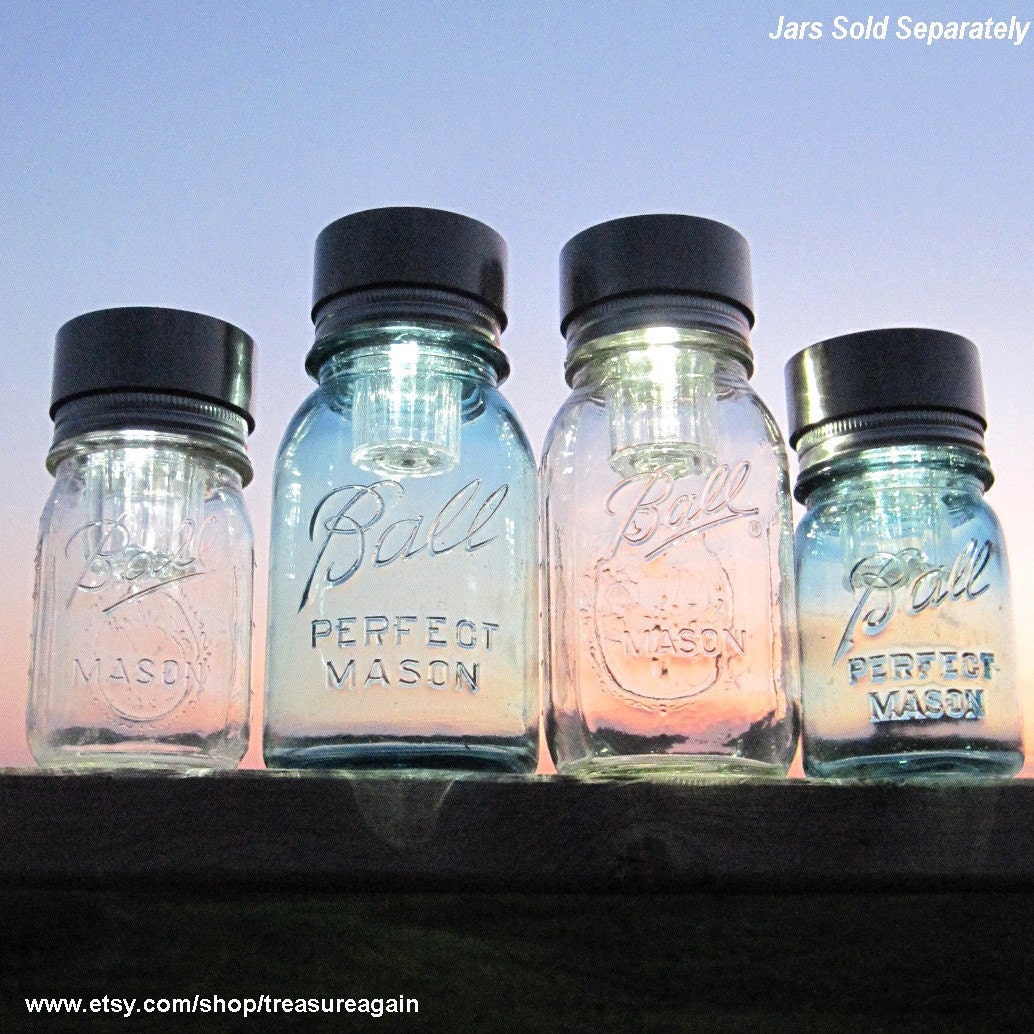 Mason Jar Solar Lids 4 Ball Jar Mason Jar Lights, Outdoor, Garden, Wedding, Handmade Upcycled Solar Lid Only, No Jars