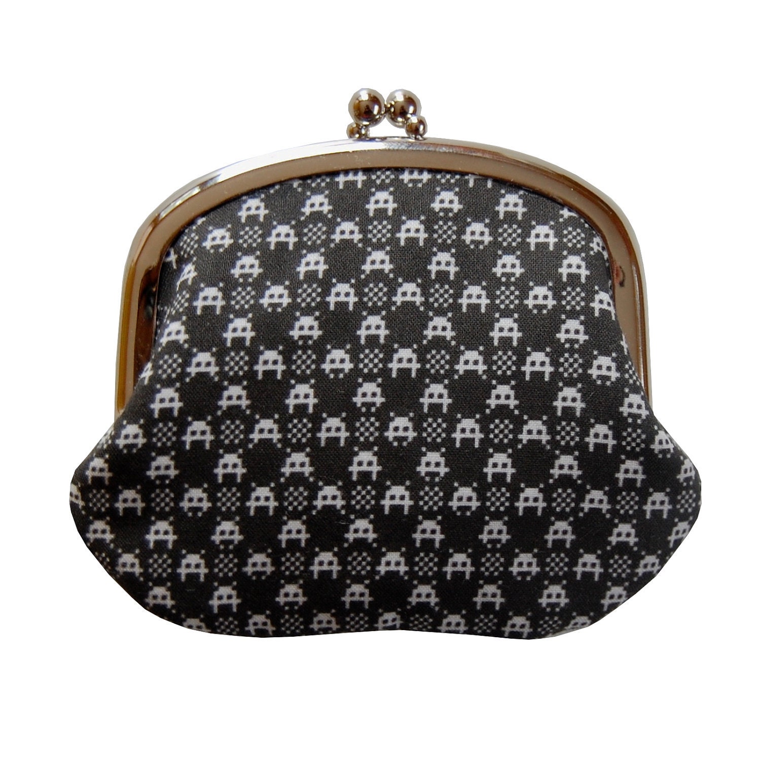 Coin purse in space invader gingham on black