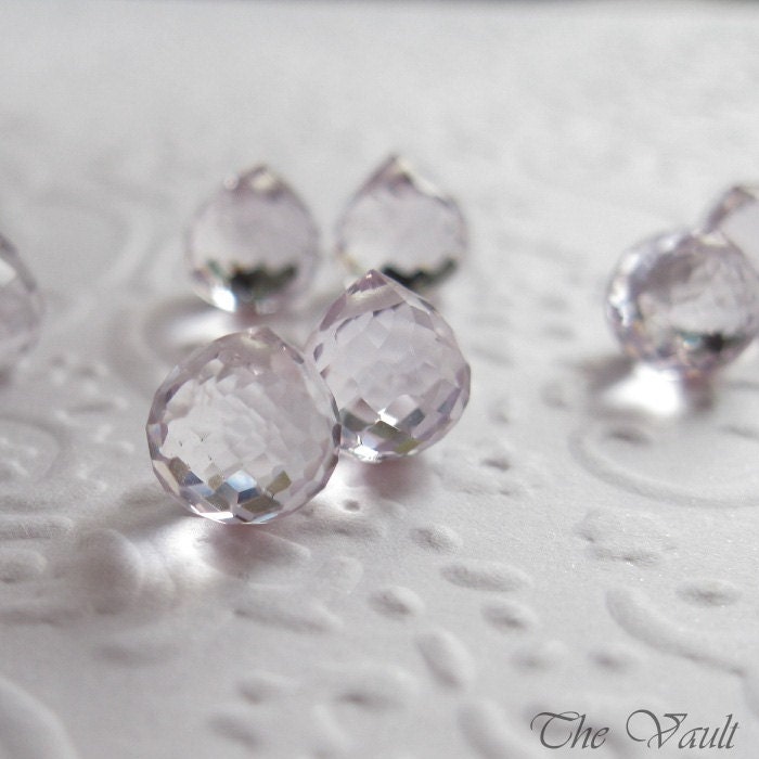 Pink Amethyst briolette, onion faceted, 7-8mm 5 matched pair