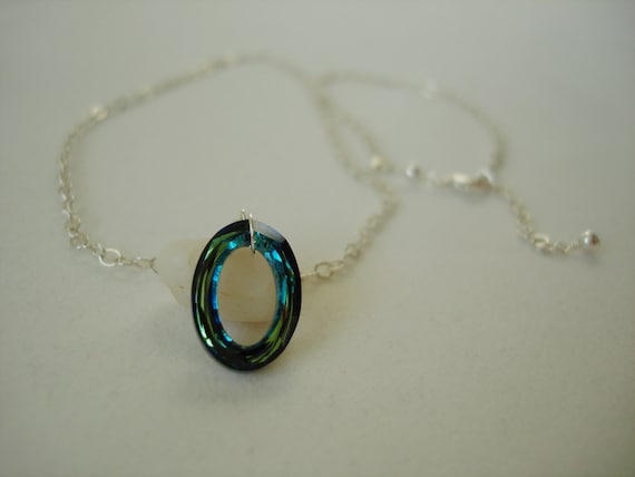 Sterling Silver Swarovski Cosmic Oval Ring Crystal Bermuda Blue Necklace 