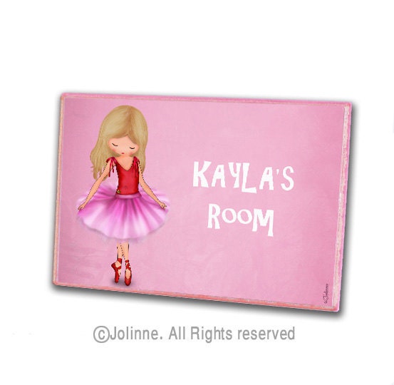 Personalized ballerina wooden door plaque sign for girls room or nursery pink