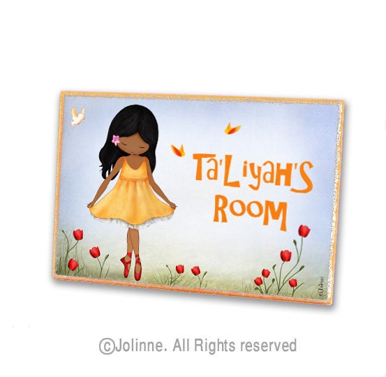 Children personalized door sign , girls room welcome door hanger , girl dancing in nature