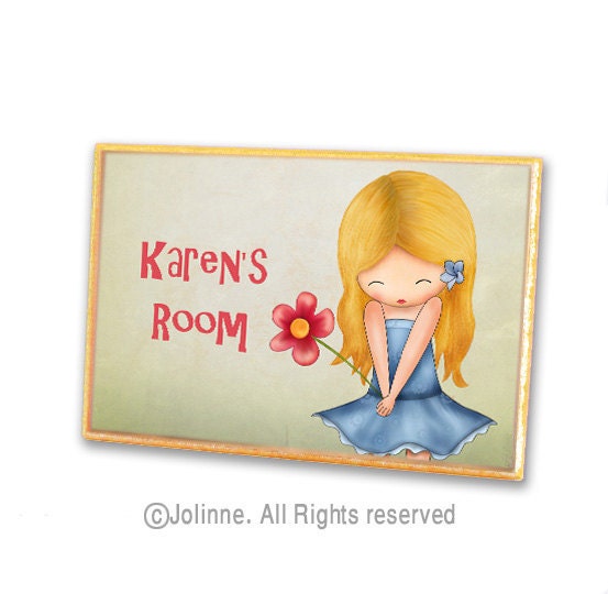 Personalized girls door sign , flower custom door hanger, kids room welcome plaque stocking stuffers
