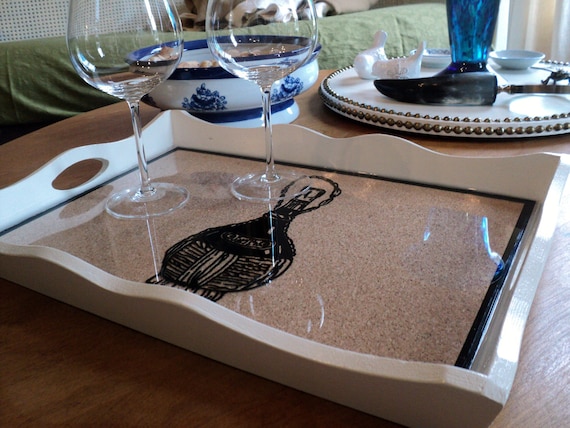 Reverse Glass Painted Wine Bottle Tray