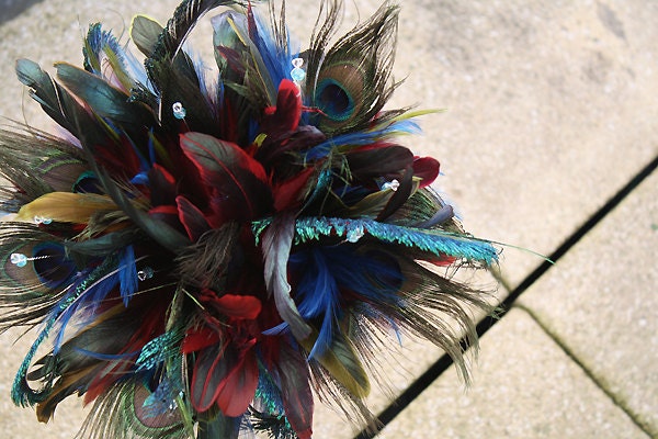 Bridal bouquet Peacock Blast feather wedding bouquet for Bride or 