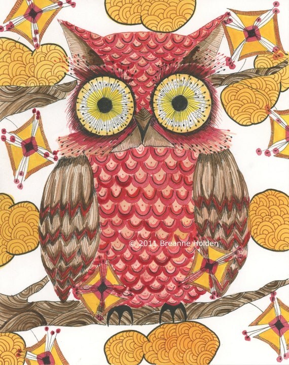 Whimsical Owl Painting Archival Print 8 X 10