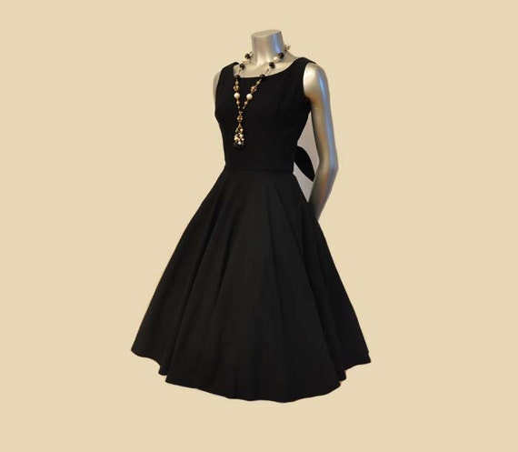 Vintage 50's Anne Fogarty Black Full Circle Skirt Drop Waist Dress Gr8 Back