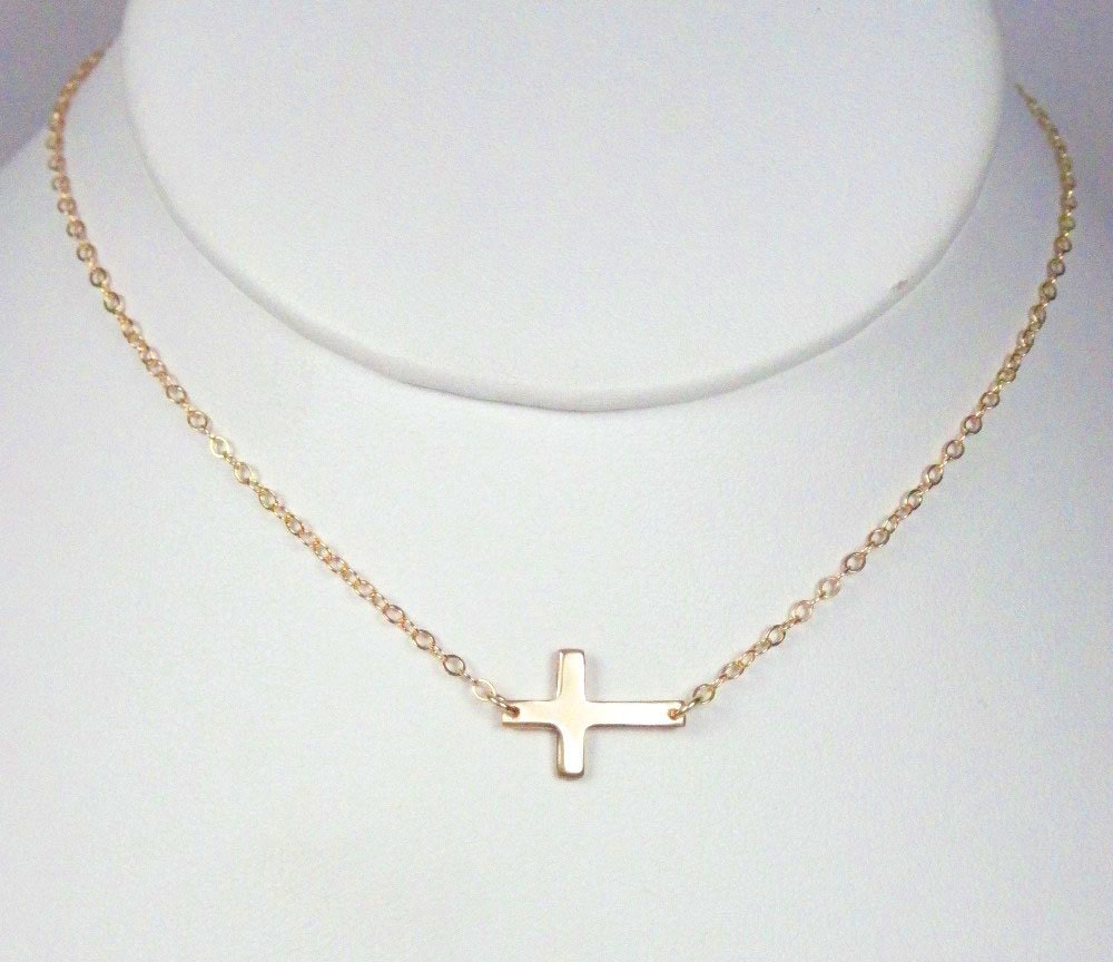 As seen on JLo-TINY Gold Filled POLISHED Sideways Cross, Miley Cyrus,  Necklace Taylor Jacobson Celebrity Inspired