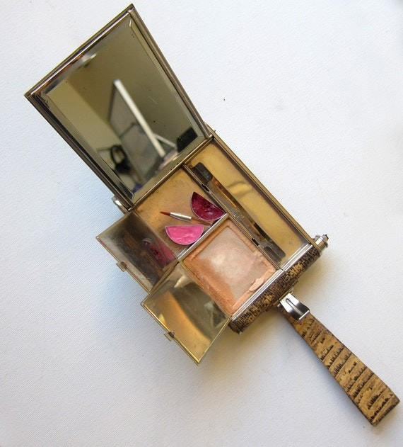 Vintage unique 1930s-1940s snakeskin compact carryall and cigarette case