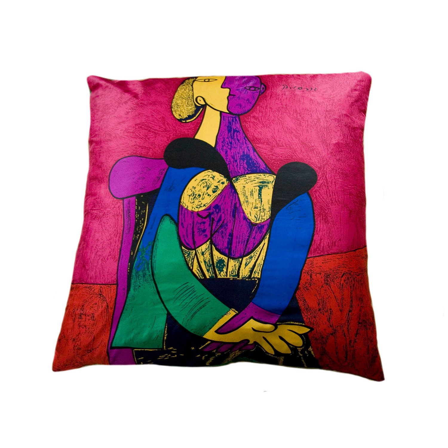 Vintage Silk Cushion Picasso Modern Art Very Large Floor Cushion Cover made from Vintage Silk Twill Scarf