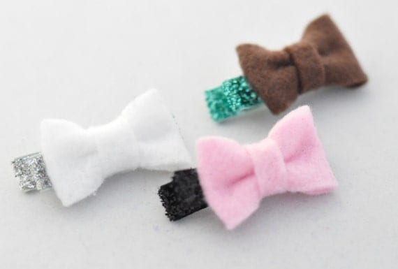 Mini Felt Bow on Glitter Clip (choose 3)