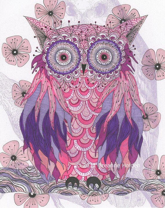 Whimsical Owl Painting Archival Print 8 X 10