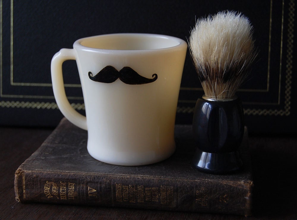 Painted Mustache Shaving Mug and Brush Set