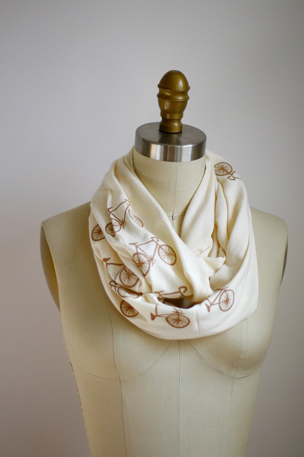 Bikes Organic Circle Scarf - Screenprinted - Off White and Mocha Brown