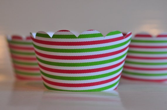 Red and Green Striped Christmas Cupcake Wrappers