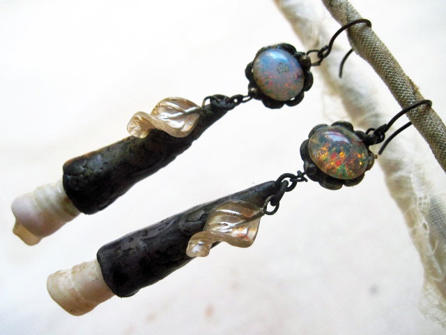 Ultimate Limits. Dark Victorian Tribal Dangles with Glass Opals.