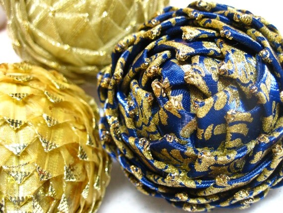 blue and gold christmas ornament, pine cone