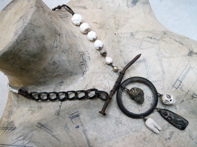 Futility.  Black and White Chunky Assemblage Tribal Necklace.