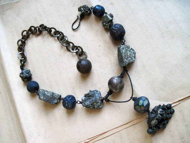 Ghost of the Illicit Kiss. Rustic Pyrite and Chunky Ceramic Assemblage Choker.