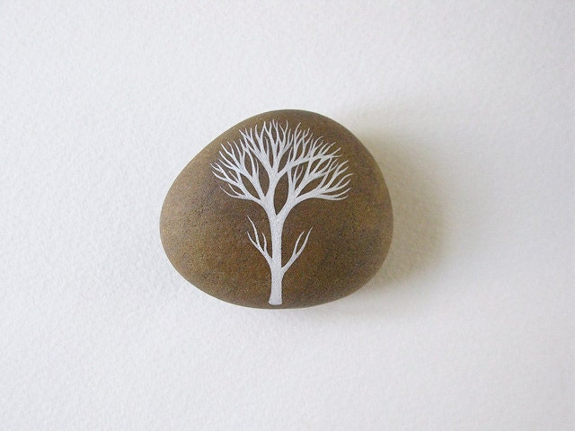 handpainted beach pebble // winter tree // by natasha newton