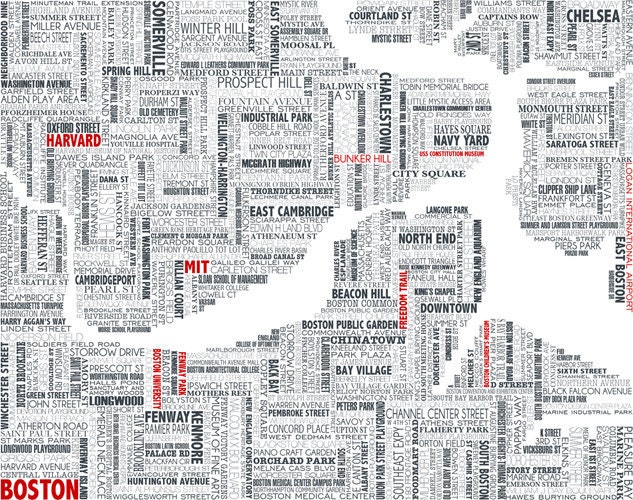 Boston typographic map by UrbanFootPrintDesign