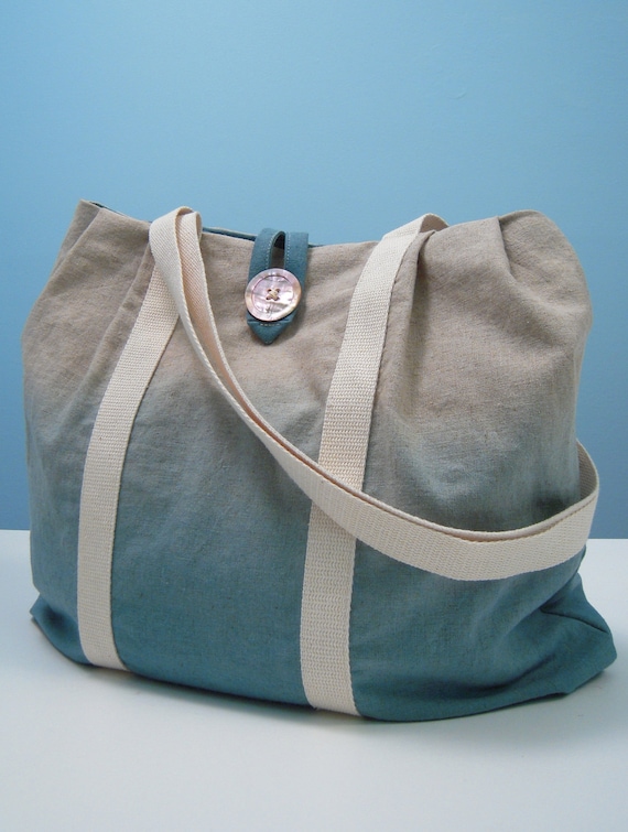 Hand Dyed Blue Ombre Linen Tote Handmade Etsy