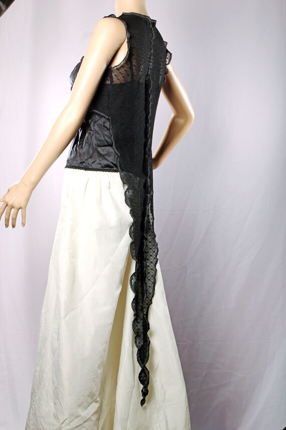 Victorian Vest Top long pointy black lace Belly Dance Coat Shirt Blouse Stretchy Romantic Boudoir Vest Renaissance Bridal